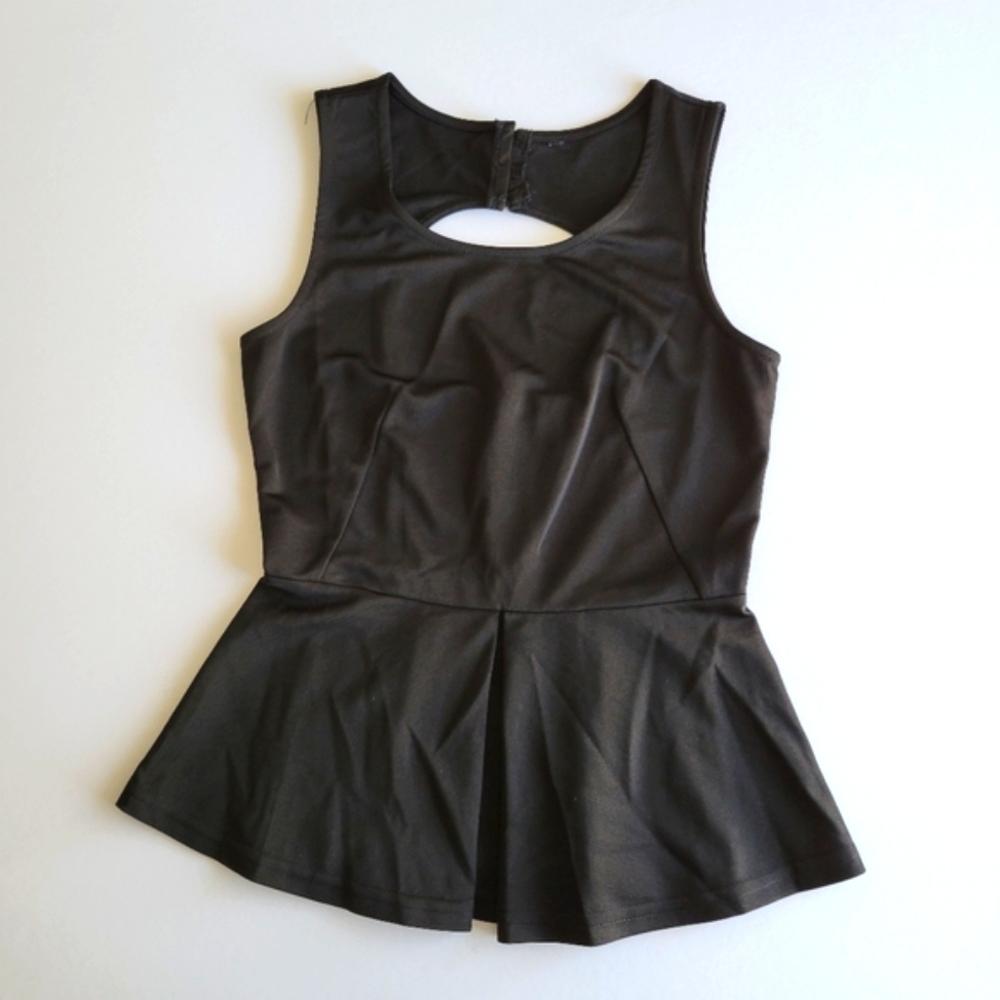 Black Open Back Peplum Top